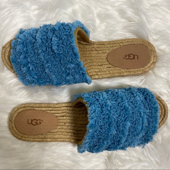 UGG Shoes - UGG Edith Slide Yarn Fringe Aqua Sandals